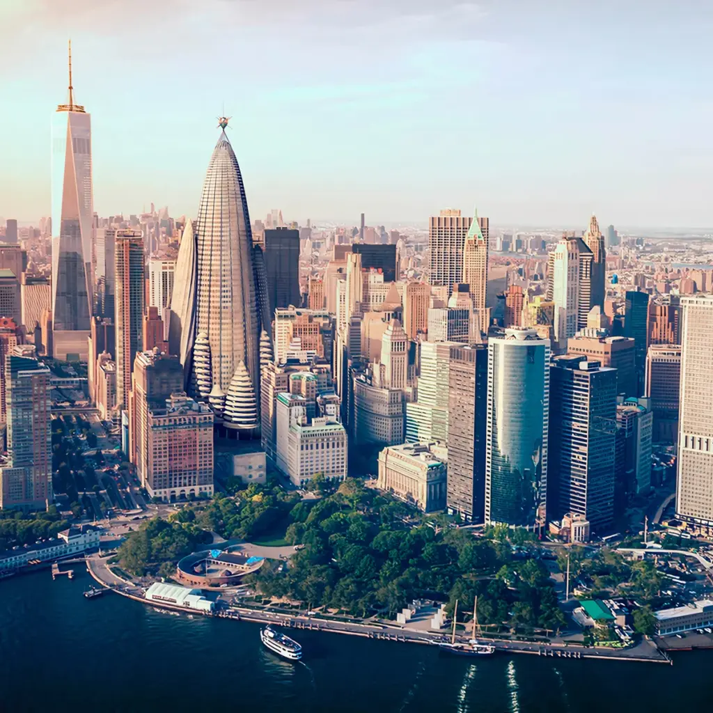 Render of Antoni Gaudí's unbuilt Hotel Attraction in the New York skyline