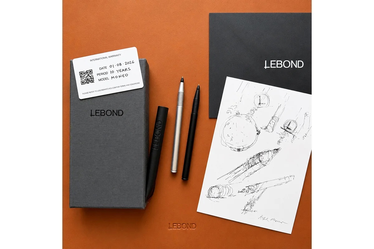 Lebond Moneo Pen Black Edition set with 10-year warranty card and Rafael Moneo sketch