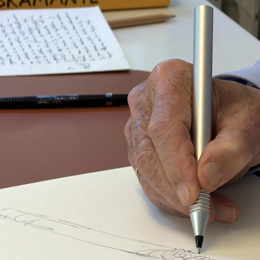 Writing with the Lebond Moneo Pen in sandblasted aluminium