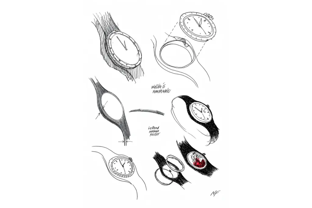 Norman Foster original sketches of the Lebond Norman Foster watch