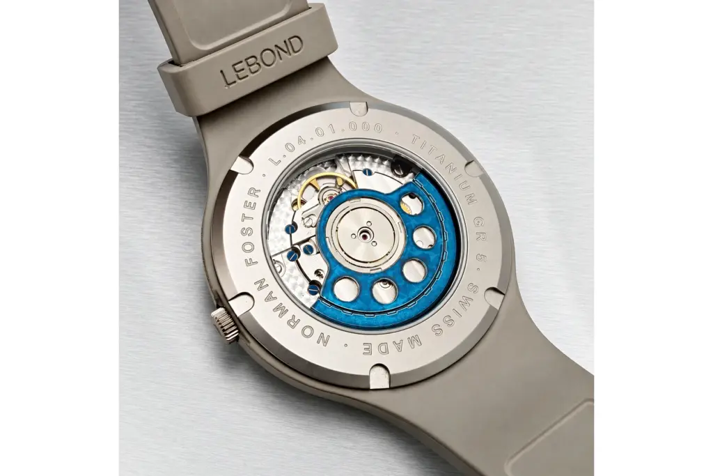 Lebond Norman Foster Natural Titanium Edition custom rotor through sapphire caseback