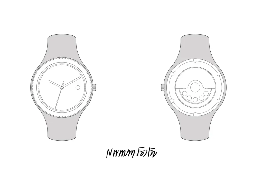 Lebond Norman Foster watch front and back elevations signed by Norman Foster